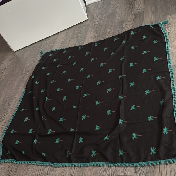 Black Scarf with Green Palm Tree Pattern - Picture 3 of 13